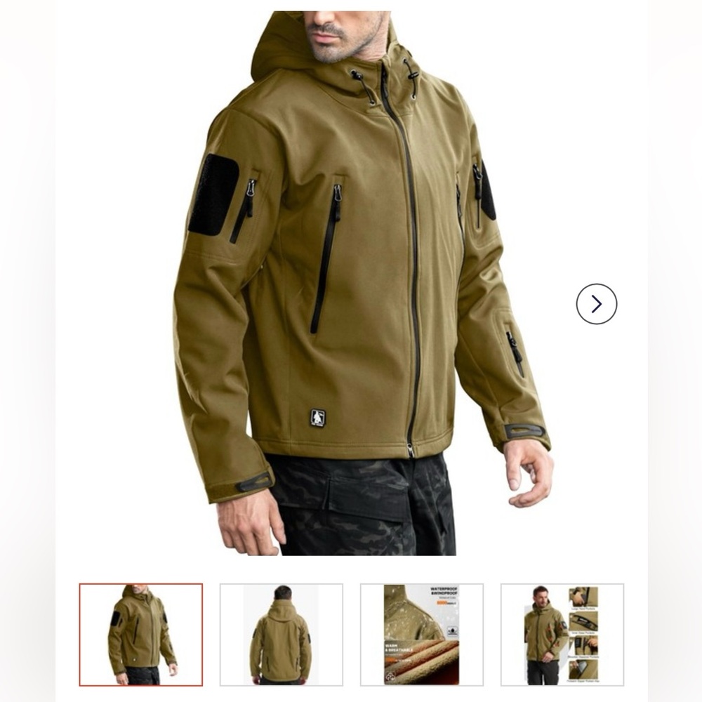 Men's Military Field Jacket with Hood - Khaki